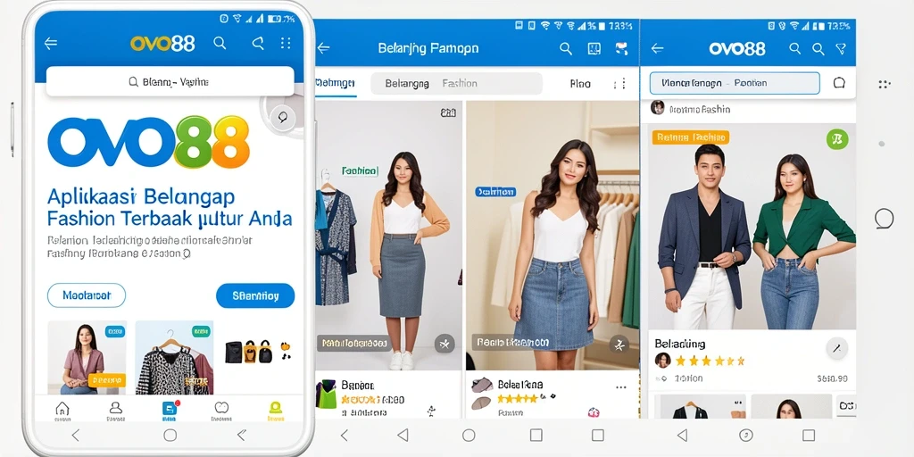 Tampilan antarmuka aplikasi OVO88 untuk belanja fashion yang menarik.