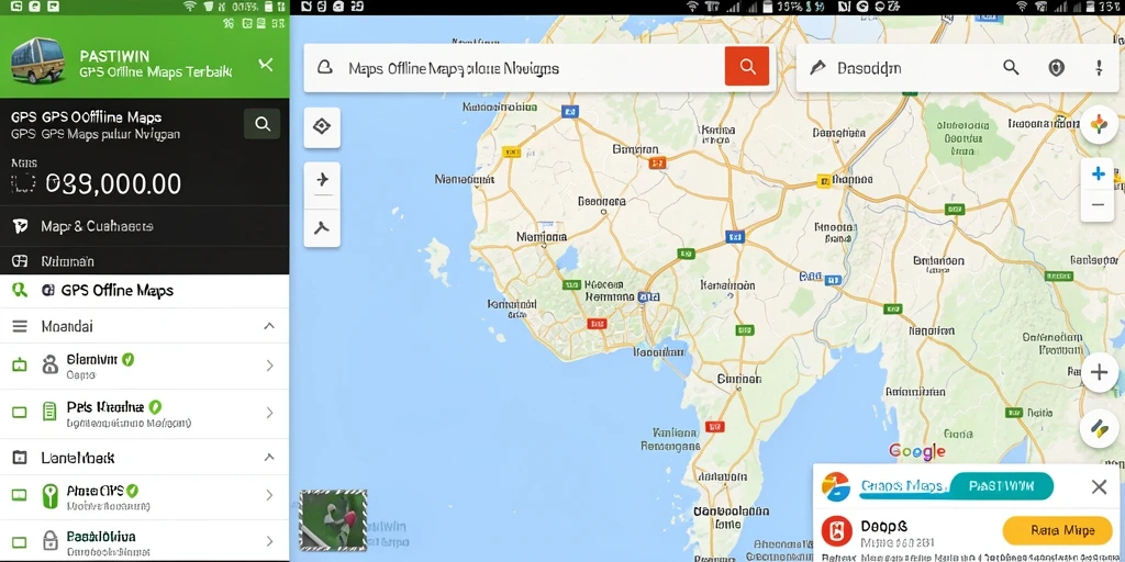 Tampilan antarmuka pengguna PASTIWIN untuk GPS Offline Maps.