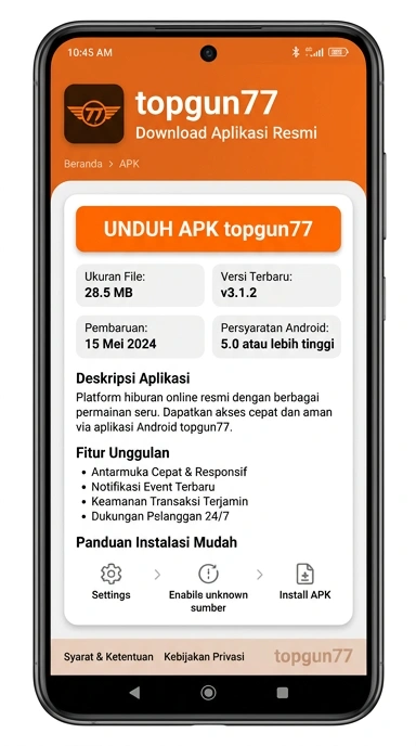 Tampilan halaman APK topgun77