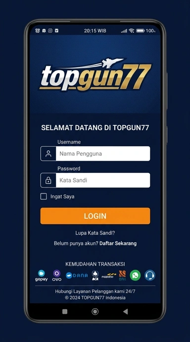 Tampilan halaman login topgun77
