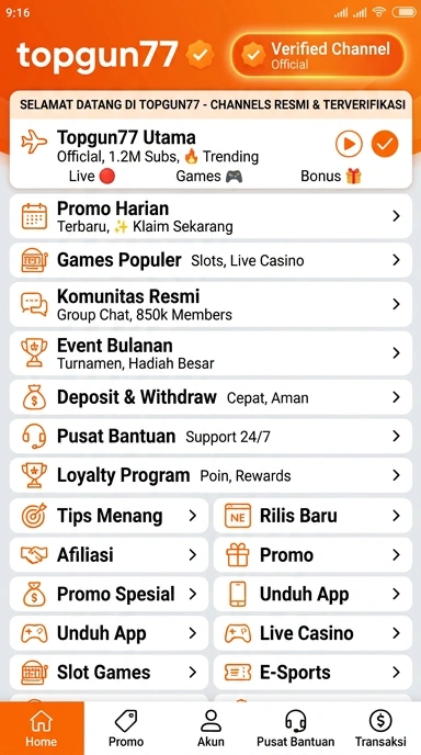 Tampilan kanal resmi topgun77
